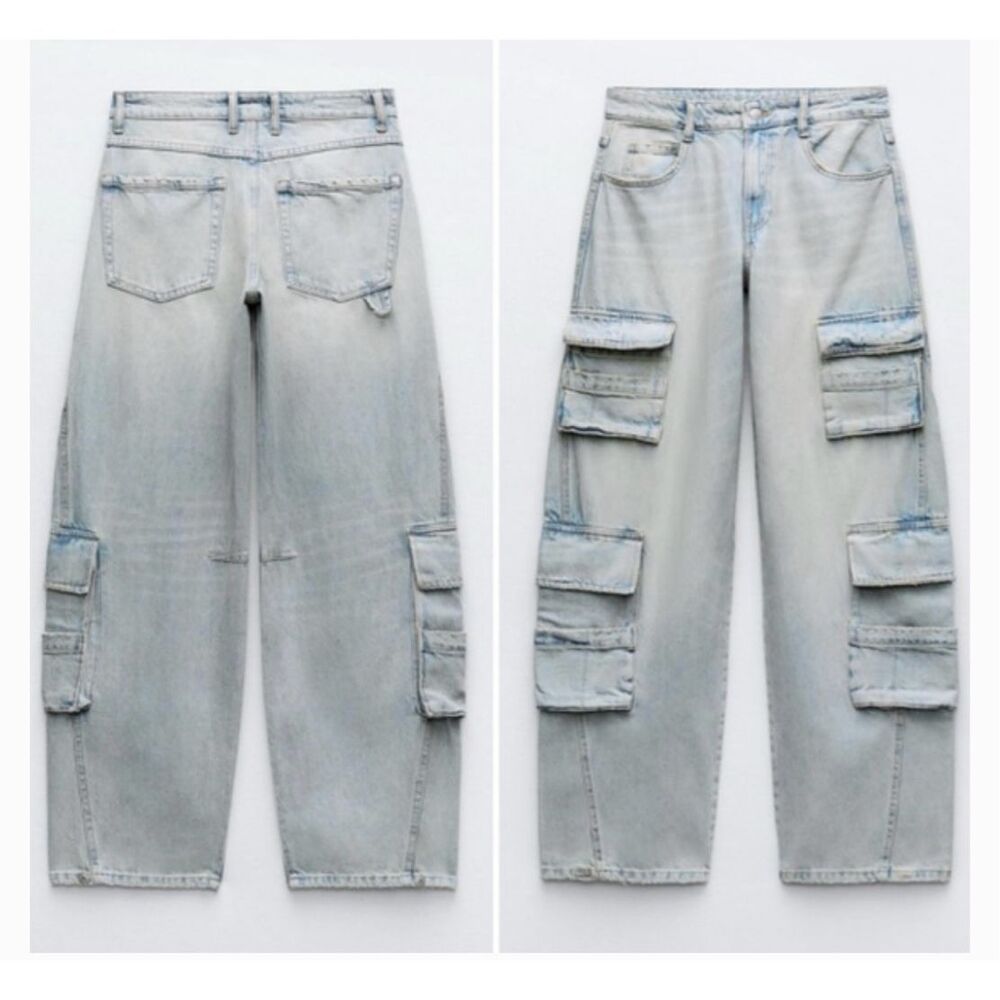 Zara high rise baggy cargo wide leg jeans size 8 - Picture 2 of 13